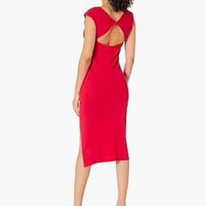 The Drop Women's Laila Power Shoulder Knit Dress Red Large 12 Twist Back Midi